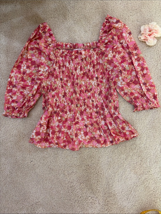 Nanette Lepore Tops - Nanette Lepore Floral Smocked Square-Neck Top - Pink